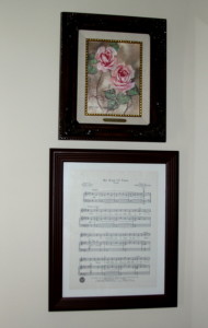 Dining room framed sheet music 1