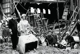 King George and Queen Elizabeth view east End bombing sites