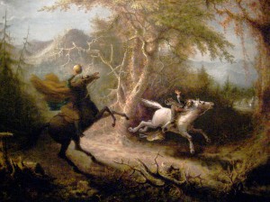 The Headless Horseman chasing Ichabod Crane