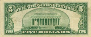 Lincoln Memorial on five dollar bill