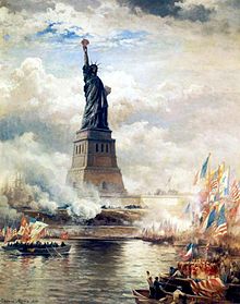1886 painting by Edward Moran the Unveiling of the Statue of Liberty Enlightening the World