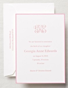 Baby announcement 1 - Crane Letterpress Monogram Birth Announcement with Border