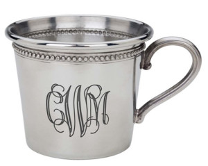 Silver baby cup with monogram