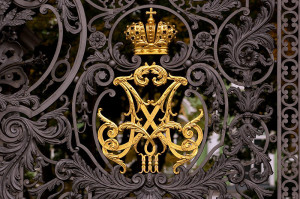 Tsar Alexander III and  Maria Feodorovna royal  monogram on Main Gate at Hermitage