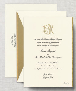 wedding invitation monogram 1 - Crane Engraved Royalty Alexandria Invitation with Gold Bevel